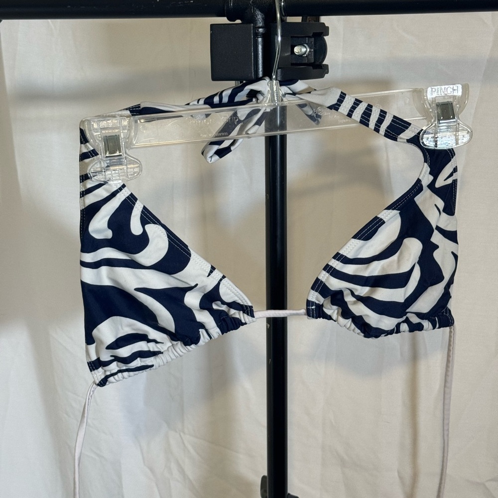 Navy and White Zebra Print Bikini Top